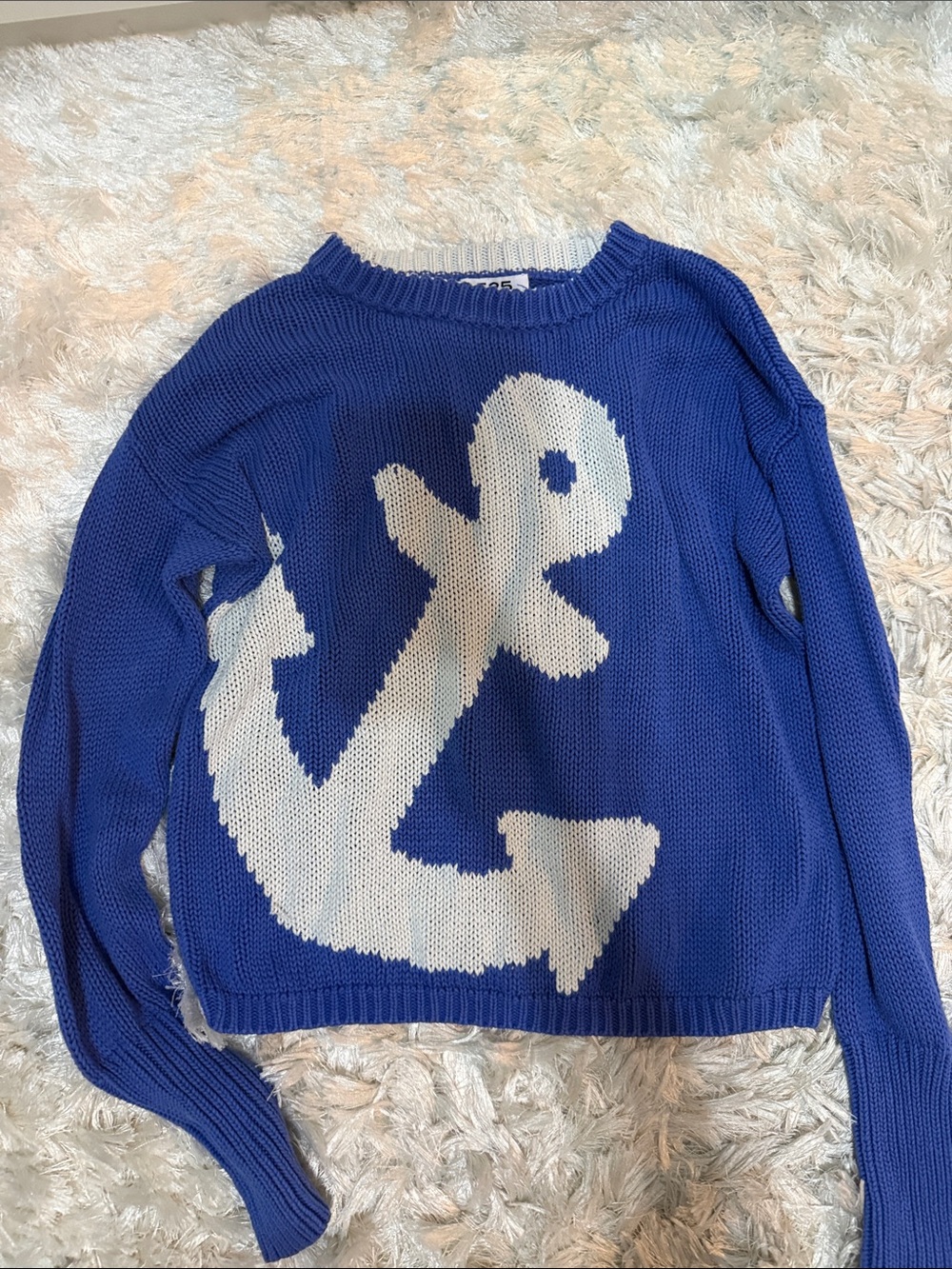 525 America Blue Crewneck Sweater with White Anchor Intarsia